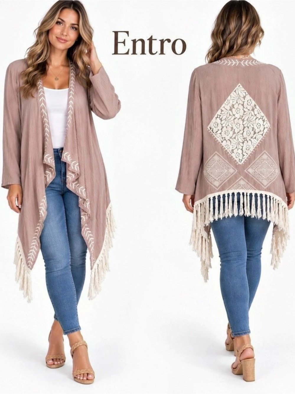 Entro Embroidered Front Drape Cardigan Floral Shrug Small